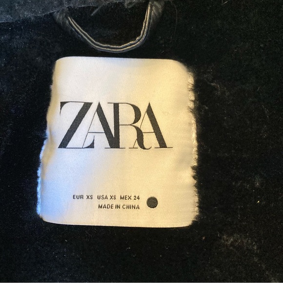 ZARA Black Faux Leather Fur Funnel Neck Moto Aviator Jacket Coat - Picture 6 of 16